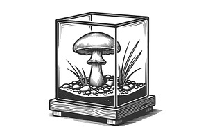 Mushroom Forest Terrarium engraving, an Illustration by AlexArt