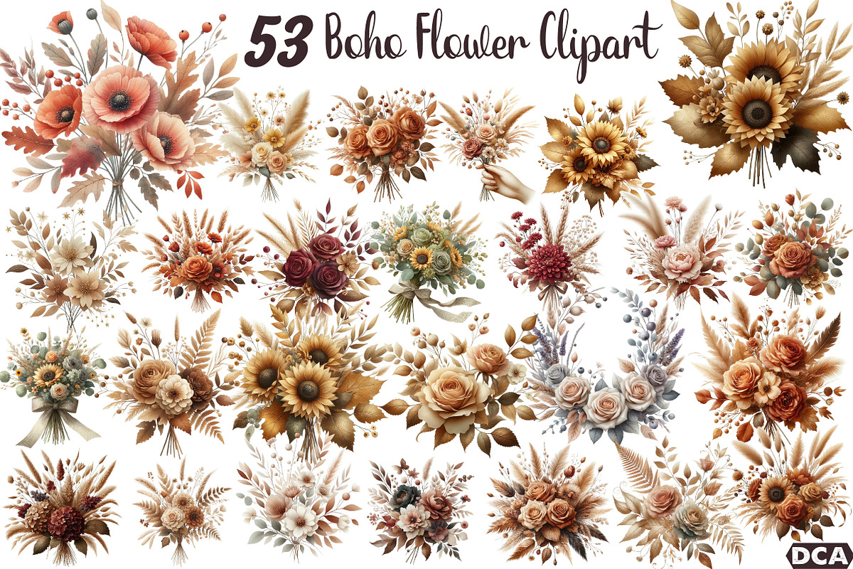 Fall Boho Bouquet, Flower Clipart, an Illustration by DreamCafeArt (Photo 1 of 6)