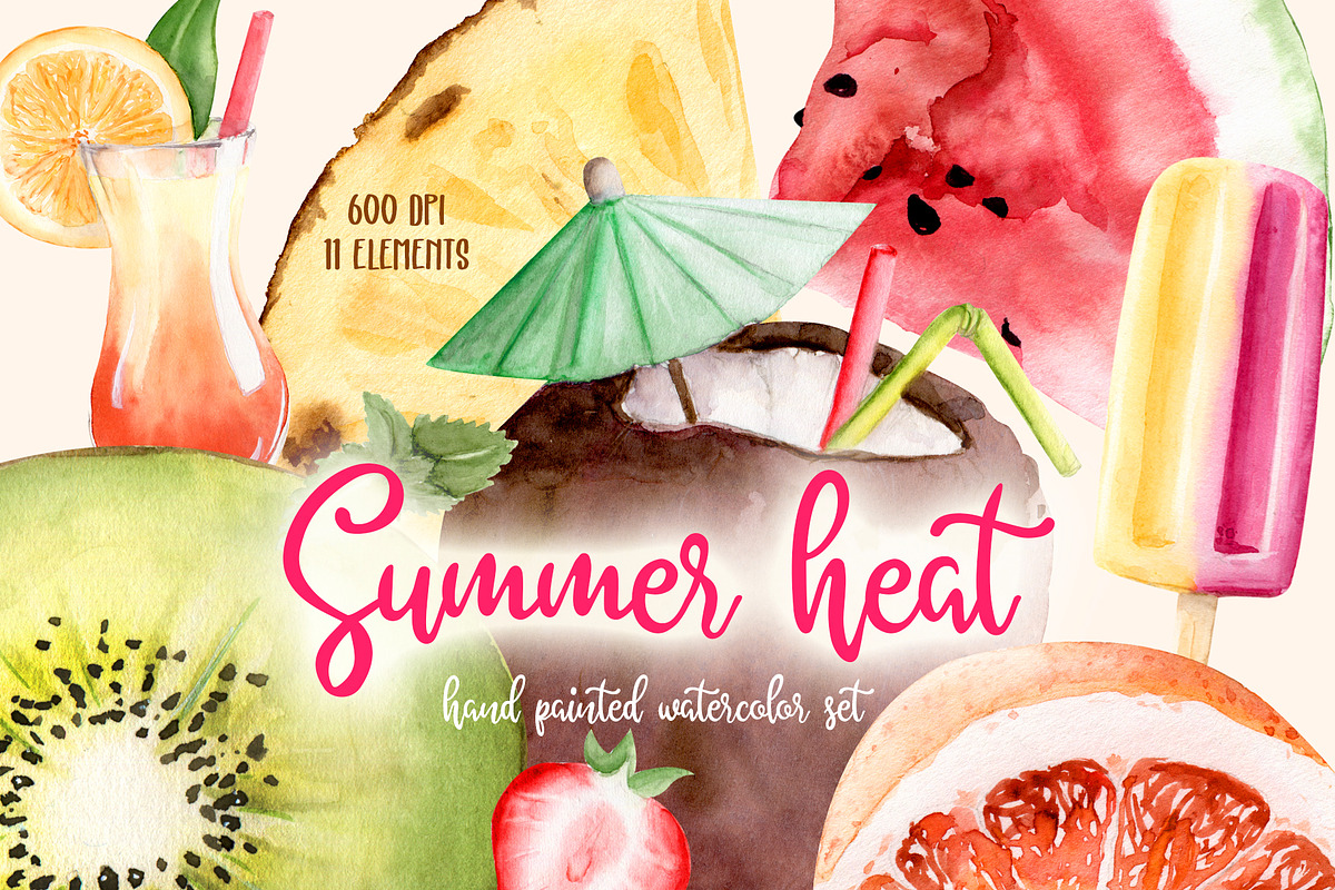 Summer Heat Watercolor Set Clipart, an Illustration by Sha1nee (Photo 1 of 5)