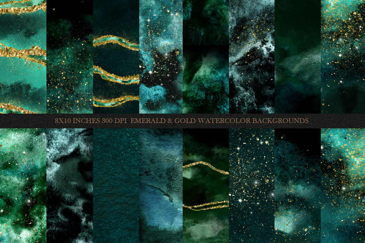 50 Gold & Emerald Watercolor Papers, a Texture Graphic by Photohacklovers (Photo 4 of 8)