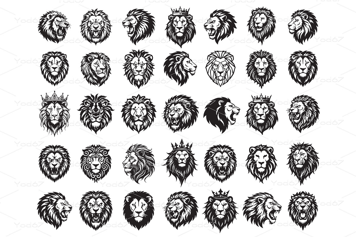 Vector of lion head bundle., an Animal Illustration by yod67