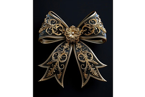 Ornate Black and Gold Ribbon Bow, an Illustration by tilialucida