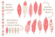Mint & Coral Feathers Clipart, an Illustration by Amanda Ilkov (Thumbnail 2 of 4)