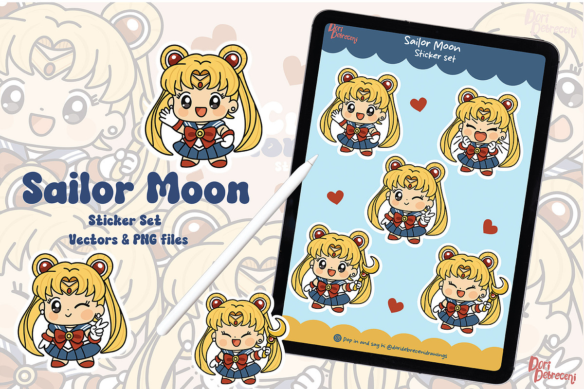Cute Kawaii Sailor Moon Sticker Set, an Icon by Dori Debreceni draws (Photo 3 of 4)