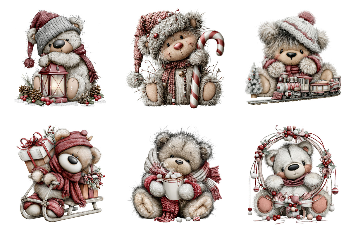 Christmas Teddy Bear Clipart, a Transportation Illustration by SinaCreation (Photo 4 of 9)