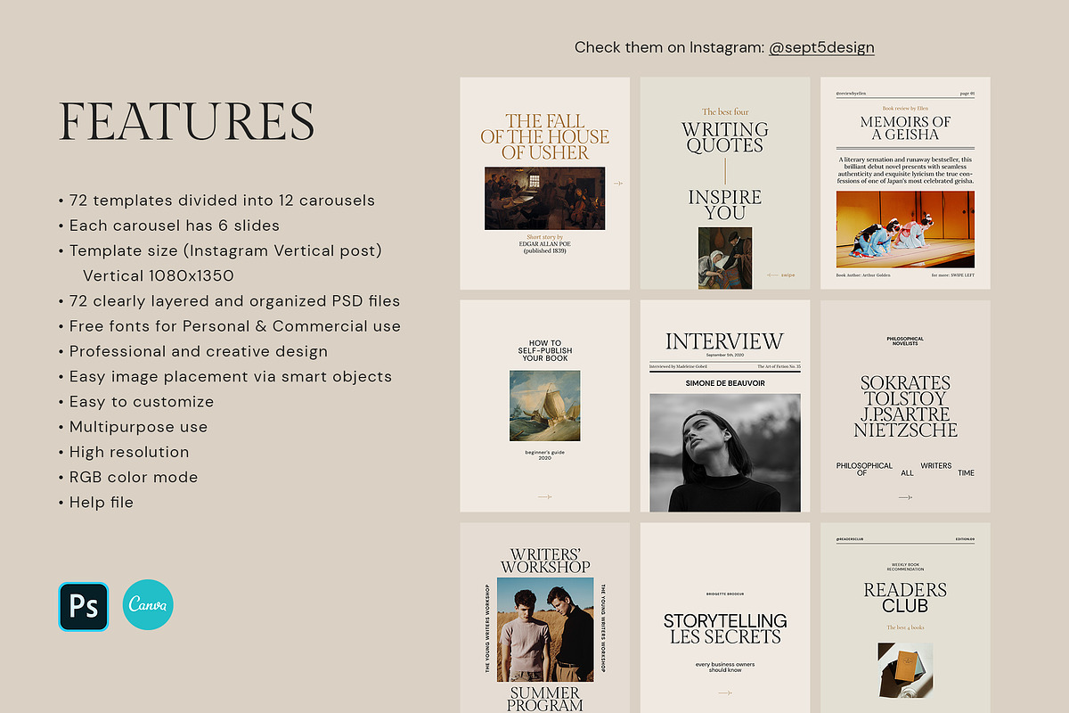 Writers Instagram Carousel Templates, a Social Media Template by September 5th (Photo 5 of 14)