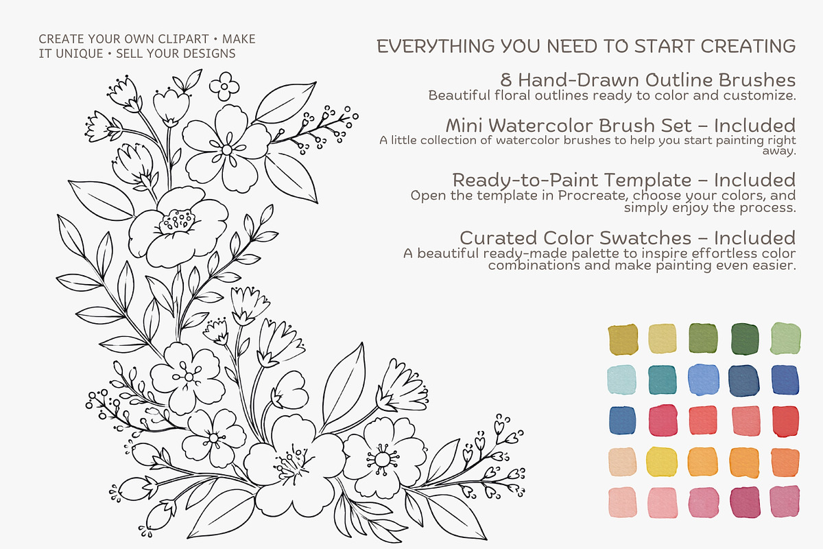 Procreate floral stamp & brush set, a Brush Add-On by Patishop Art (Photo 2 of 8)