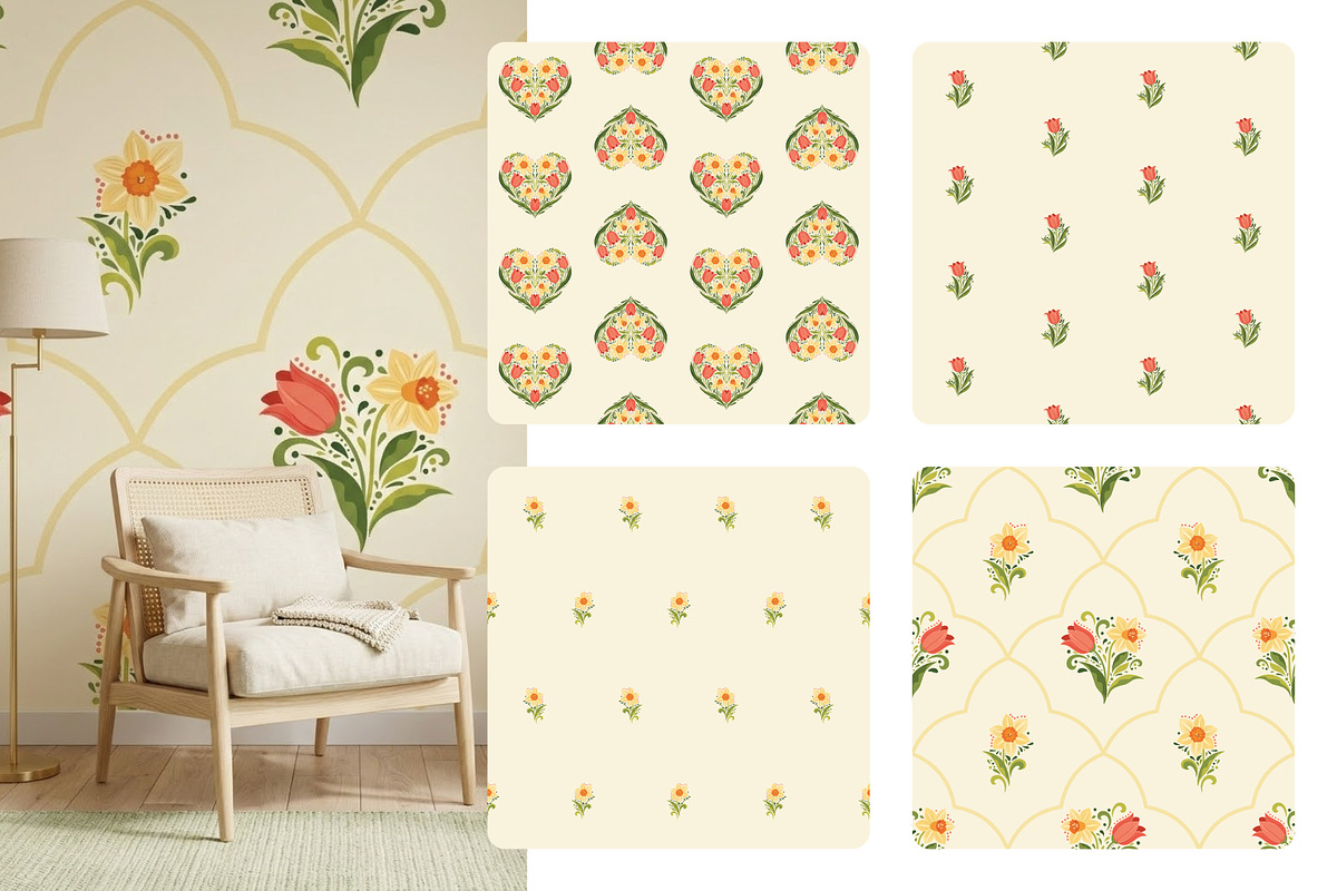 Spring Floral Seamless Patterns, a Pattern Graphic by moja doodle (Photo 4 of 7)