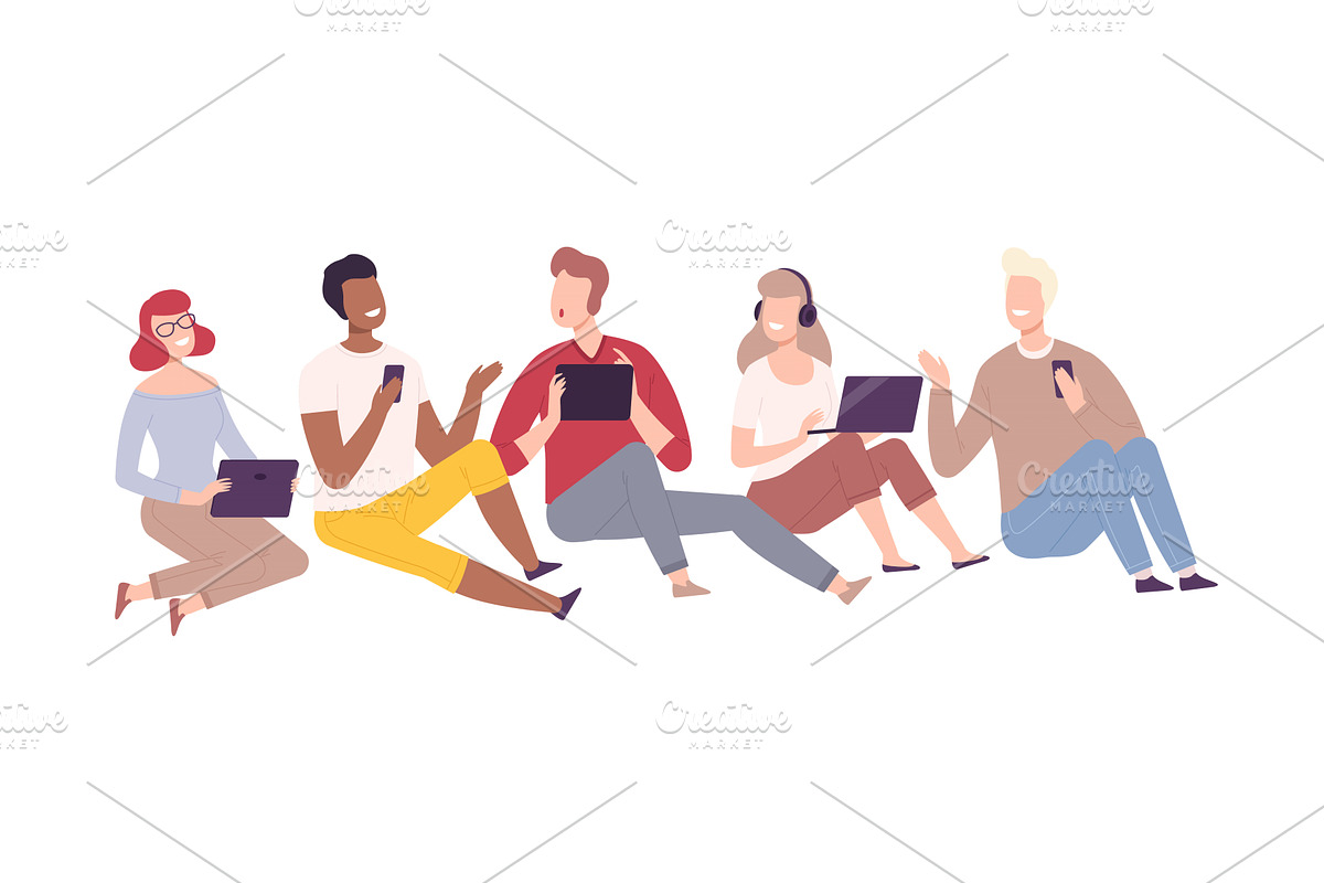 Smiling People with Digital Gadgets, a Person Illustration by TopVectors