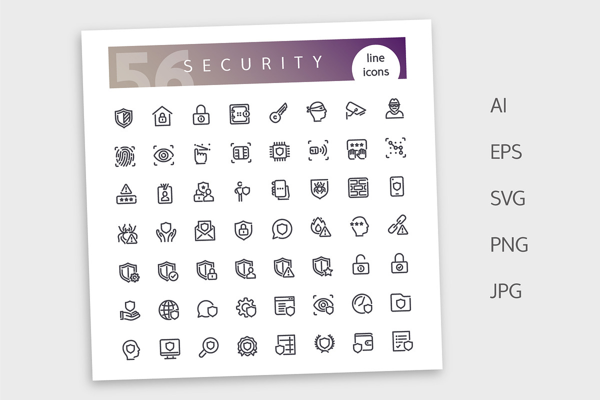 Security Line Icons Set, an Outline Icon by Voysla's Shop