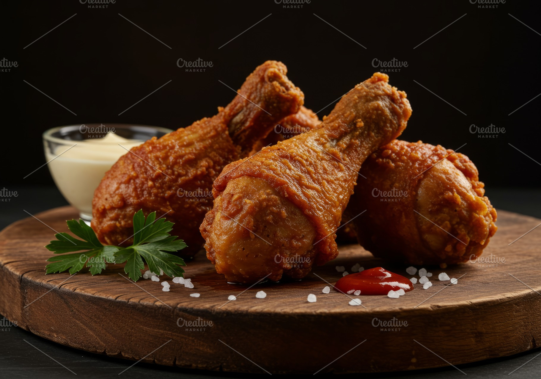 Crispy fried chicken drumsticks serv, a Food & Drink Photo by professorinc