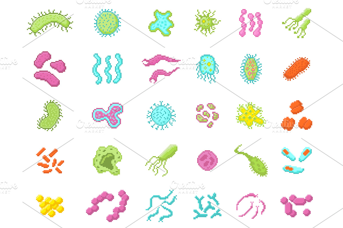 Pixel art bacteria and virus, an Illustration by winwin.art