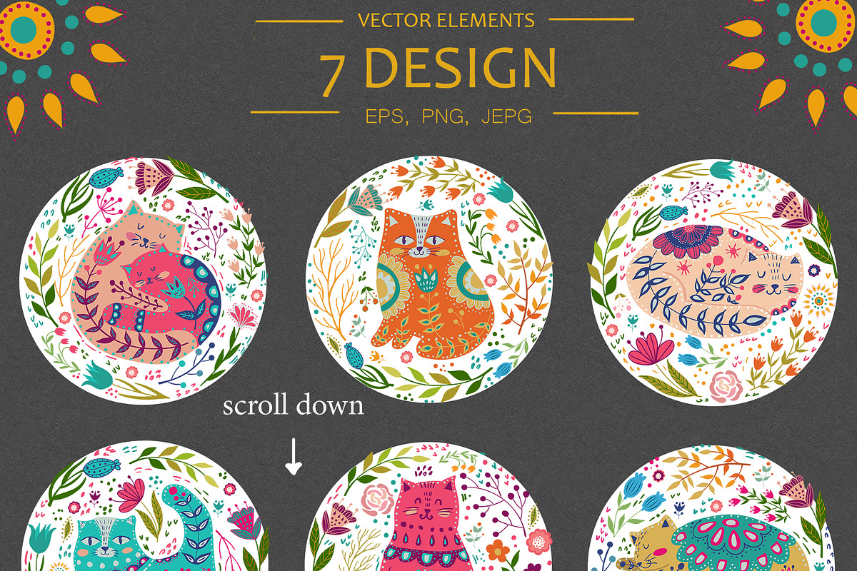 Vector Spring Cats and Plants, an Animal Illustration by Olesya Agudova (Photo 6 of 7)