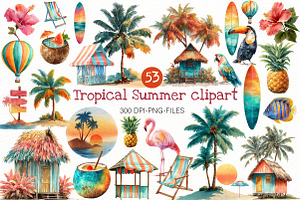 Watercolor tropical Summer clipart, an Illustration by Designworld