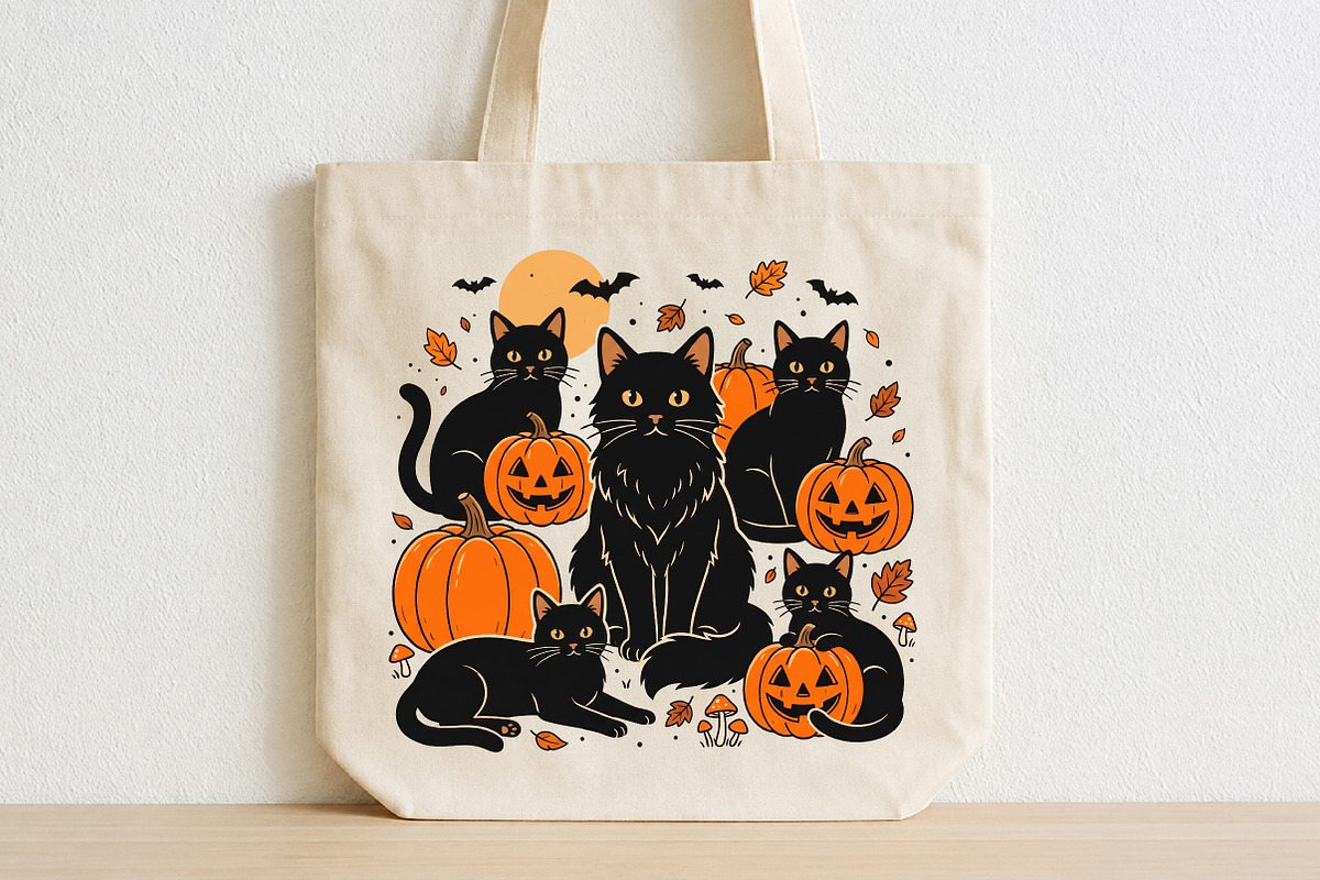 Black Cat Pumpkin Ghost Cat PNG, a Seasonal Illustration by CraftArtStudio (Photo 2 of 4)