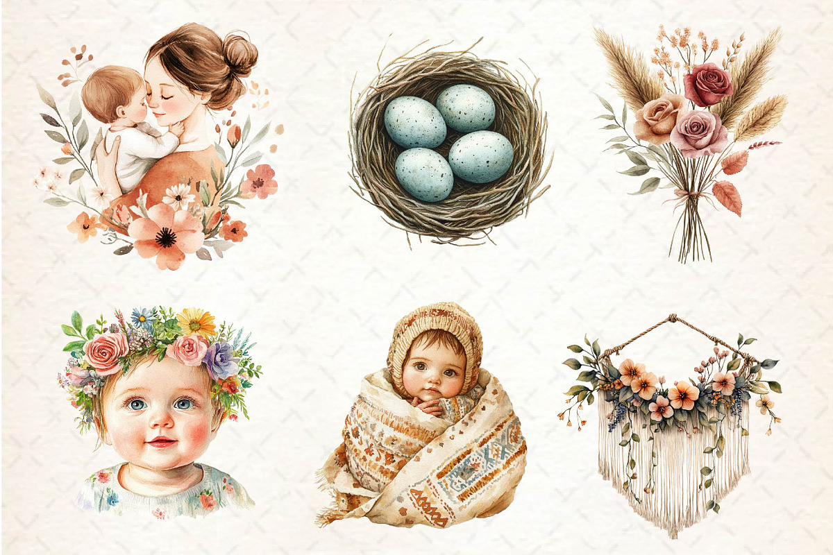 Boho Mothers Day Clipart, an Illustration by Dream Creation (Photo 6 of 6)