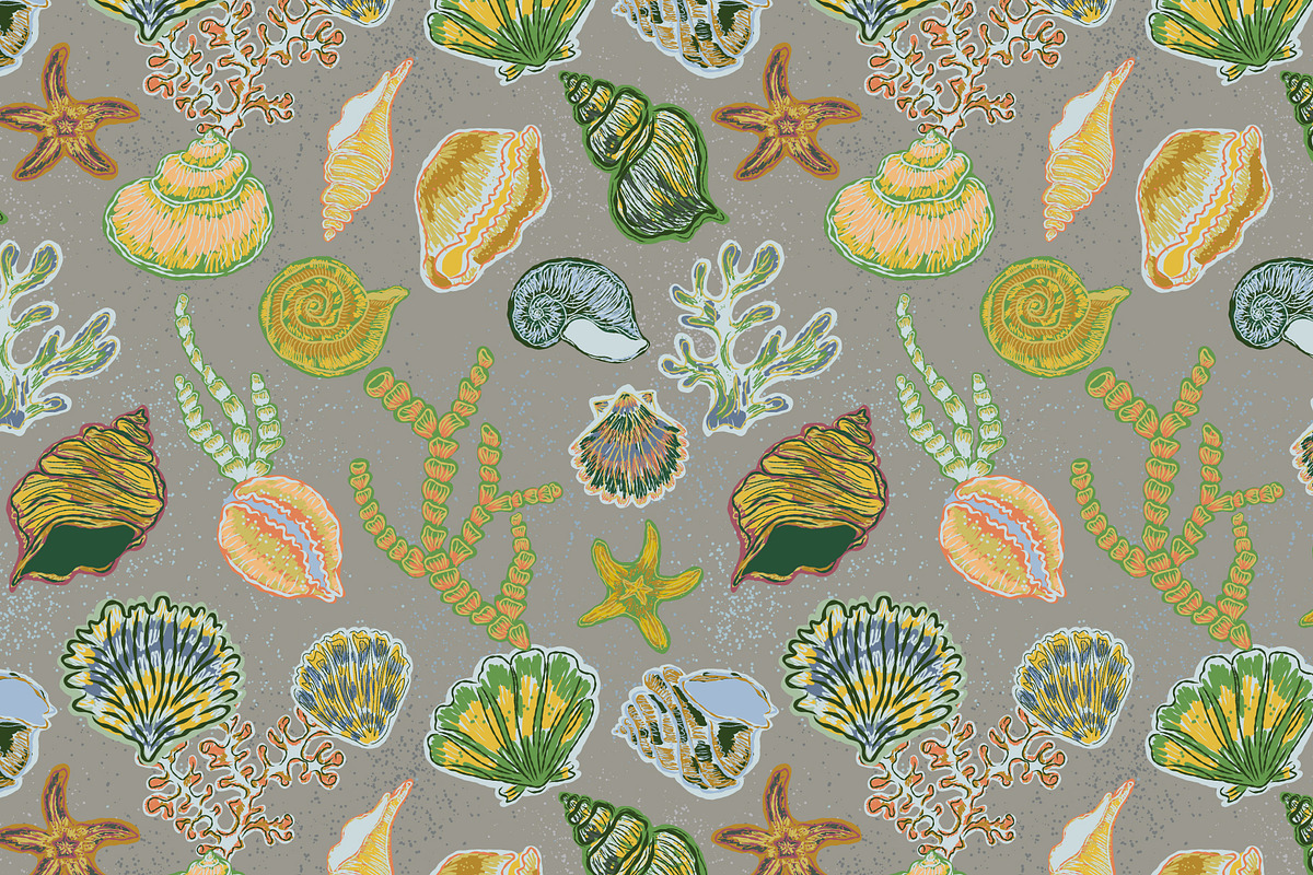 Vintage Seashell Coastal Nautica, a Pattern Graphic by NayaChu (Photo 3 of 9)