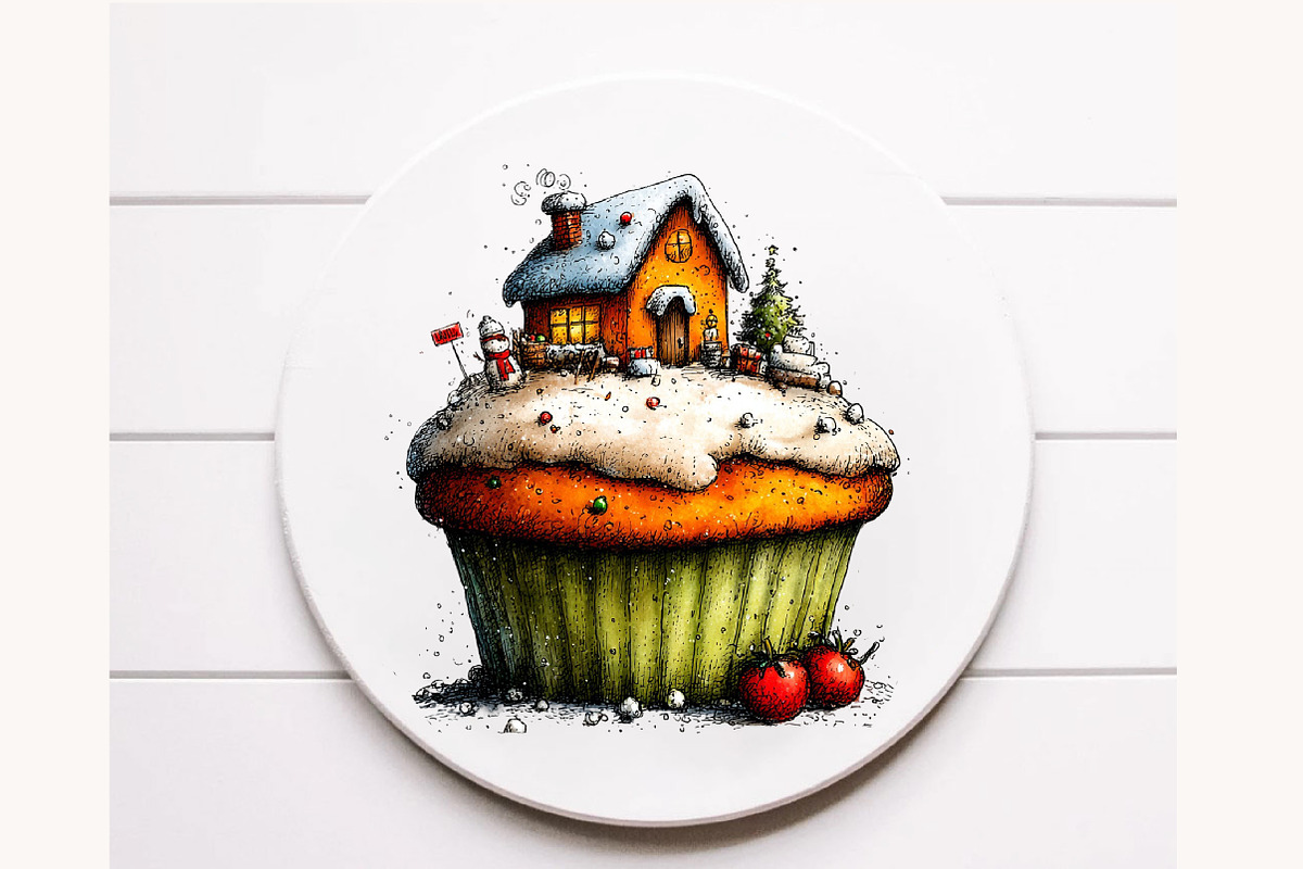 Whimsical Christmas cupcake Clipart, a Seasonal Illustration by Designworld (Photo 10 of 10)