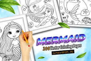 200 Vector Mermaid Coloring Pages