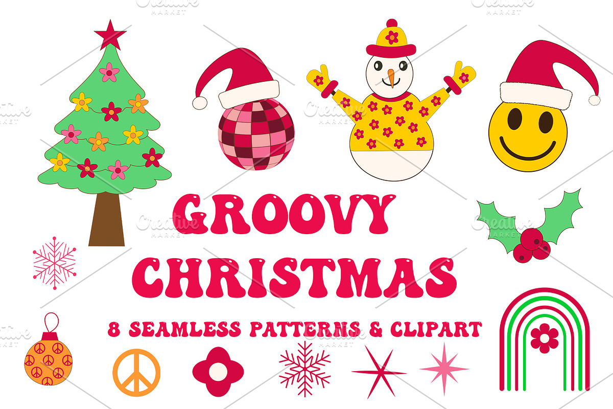 Groovy Christmas Patterns & Cliparts, a Pattern Graphic by Yasmine Patterns (Photo 1 of 8)