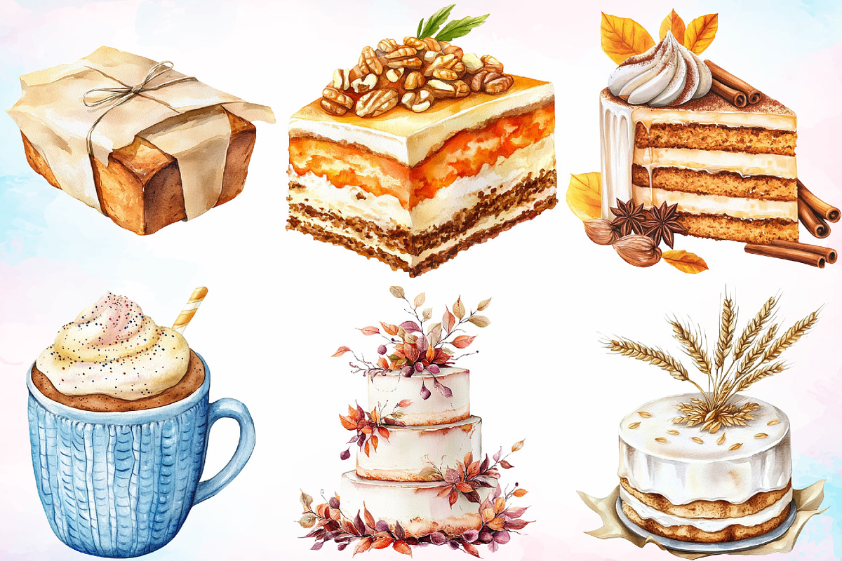 Watercolor Autumn Cake Clipart PNG, a Seasonal Illustration by Canvas Craft (Photo 2 of 4)