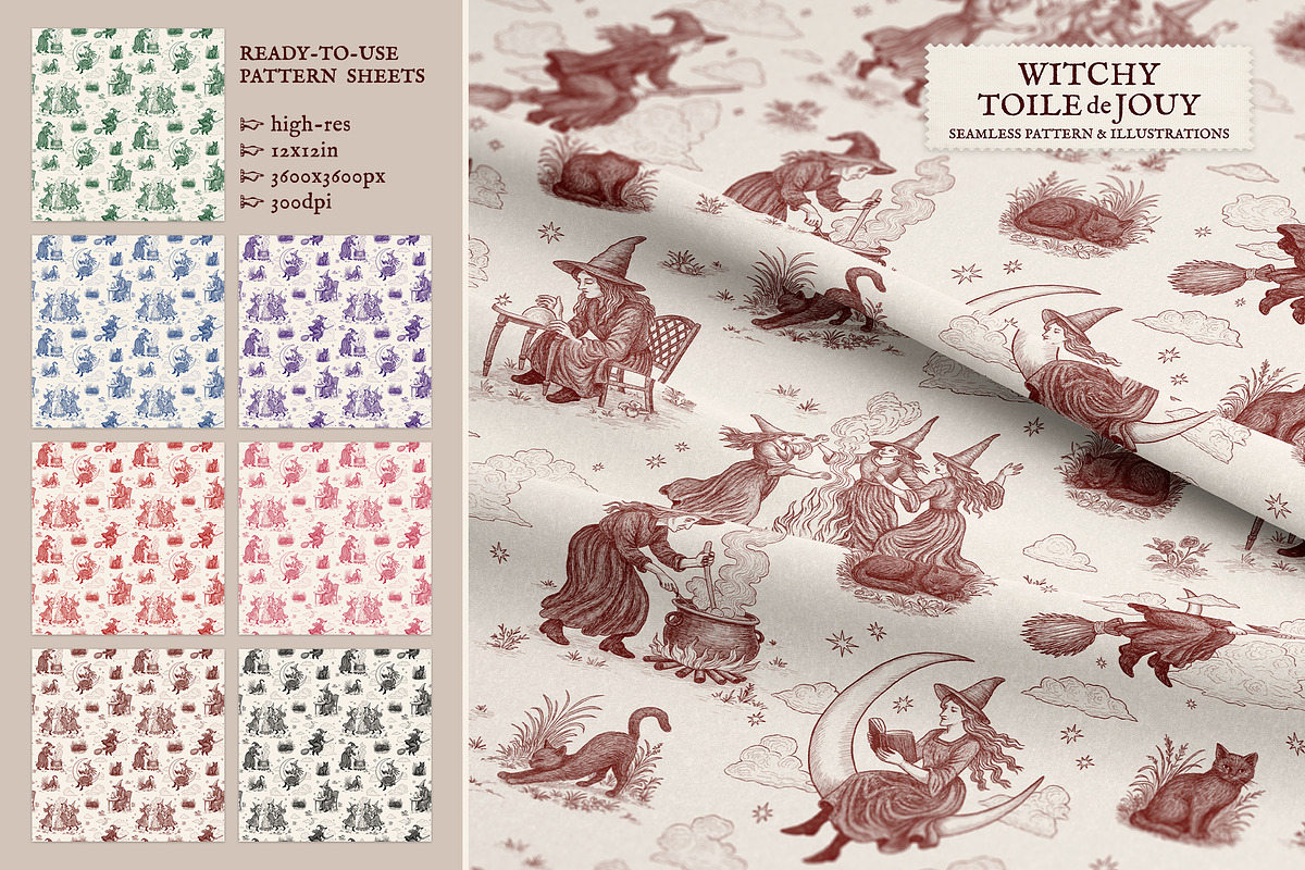 Witchy Toile de Jouy Pattern, a Pattern Graphic by Dina Mae (Photo 8 of 11)