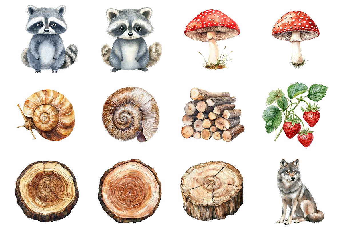Watercolor Woodland Story Clipart, a Seasonal Illustration by CitraGraphics (Photo 2 of 7)