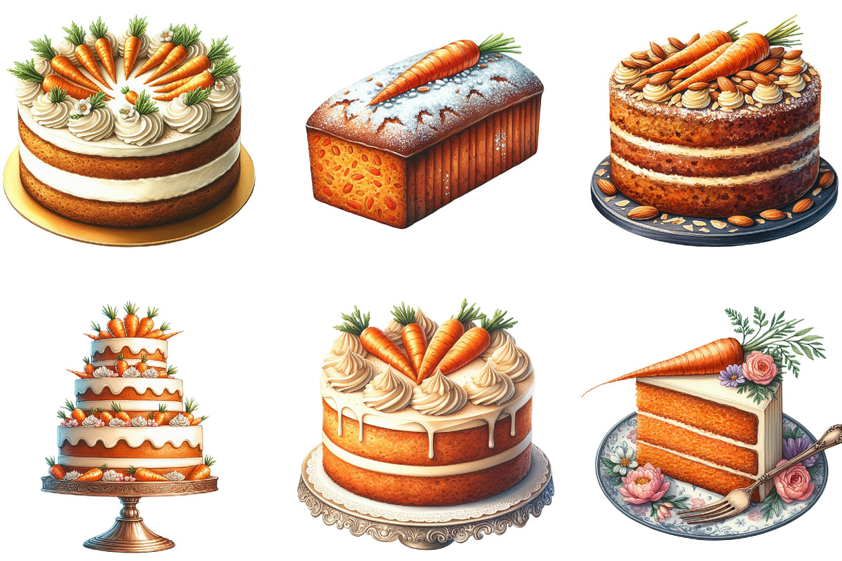 Watercolor Carrot Cake Clipart, a Seasonal Illustration by DreamArtGraphic (Photo 3 of 4)