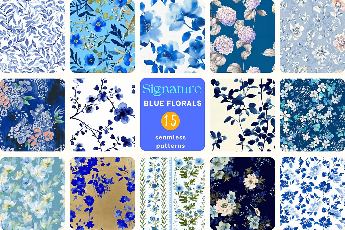 Chinoiserie Blue Floral Patterns, a Pattern Graphic by Ninterints (Photo 1 of 18)