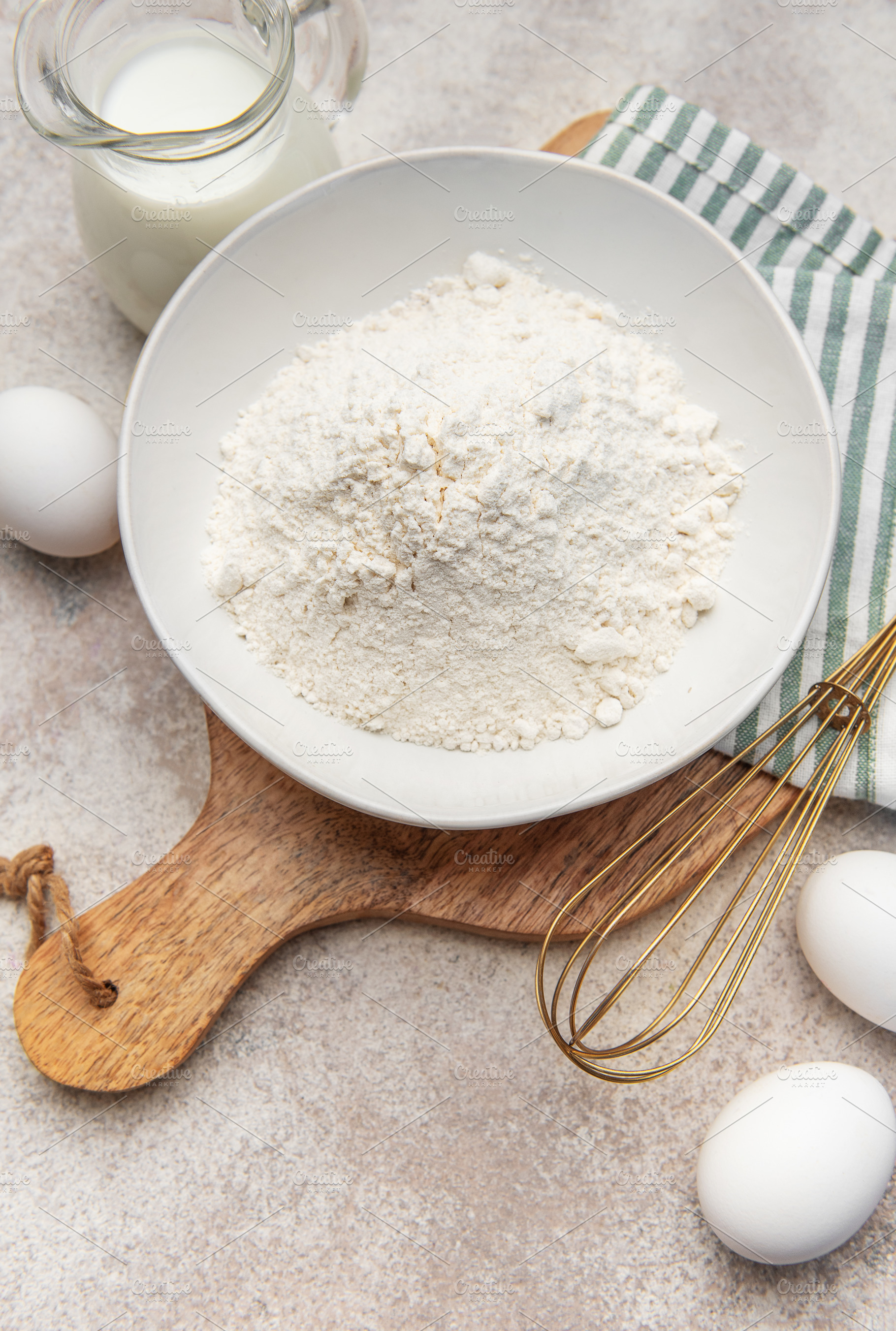 Baking ingredients preparing dough for cooking pastry, a Food & Drink Photo by Olena Rudo