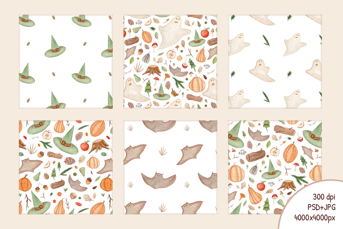 Watercolor Halloween patterns, a Pattern Graphic by Lagniappe Art (Photo 2 of 11)