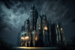 Haunted Gothic Castle At Night, Old