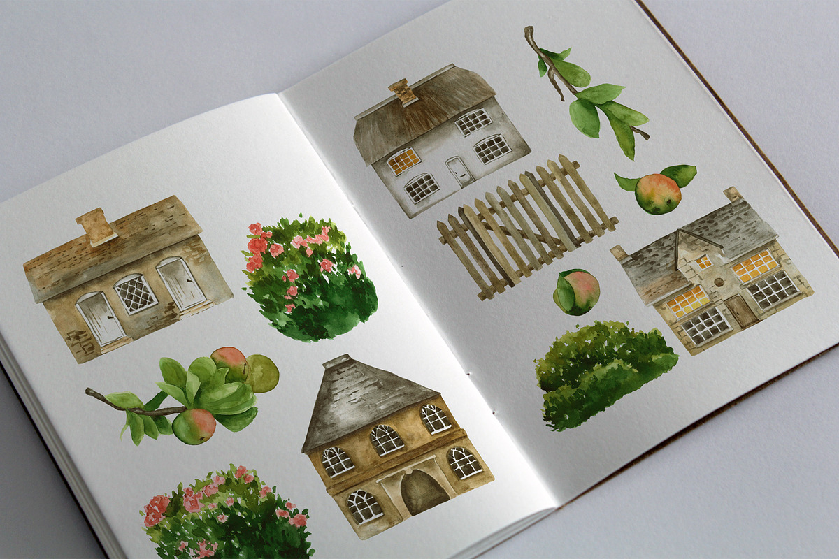 Cottage Life Watercolor Bundle, an Object Illustration by foxsong (Photo 4 of 10)