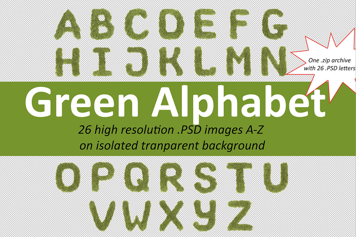 Green font alphabet A-Z