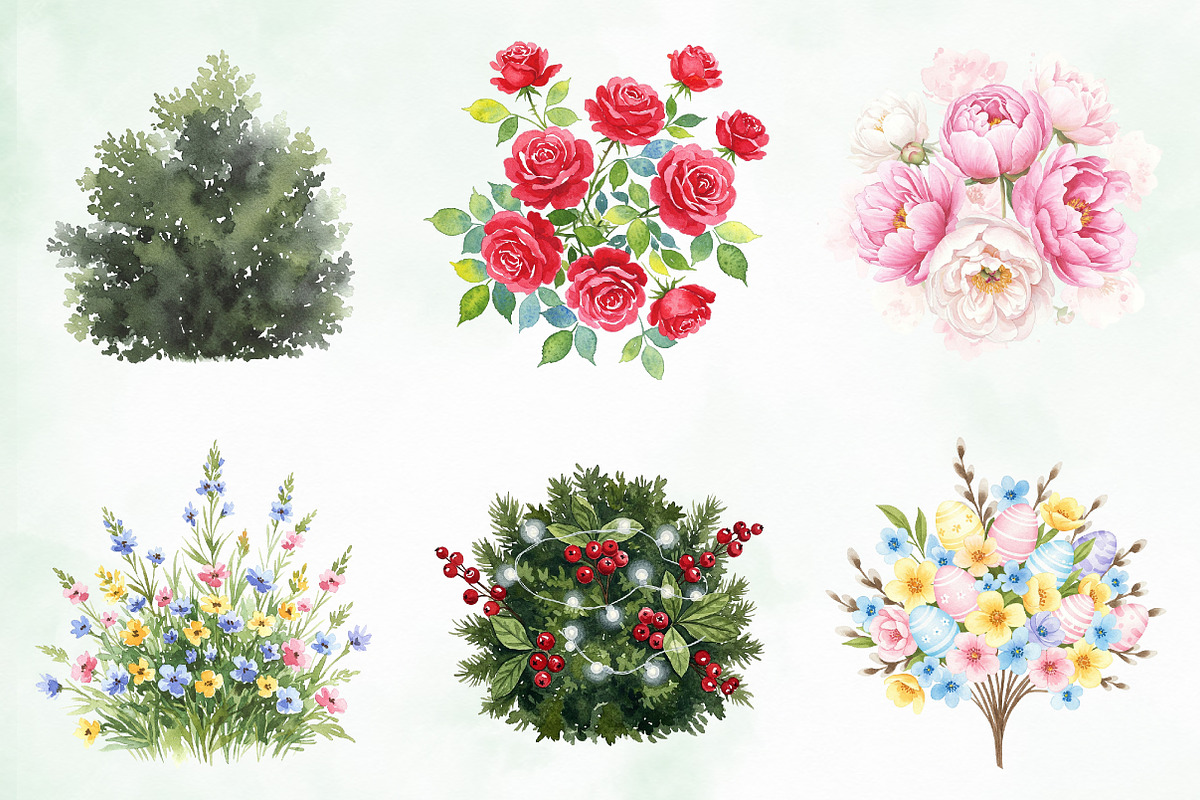 Watercolor Bushes Clipart Bundle, an Illustration by Creative Art (Photo 5 of 10)