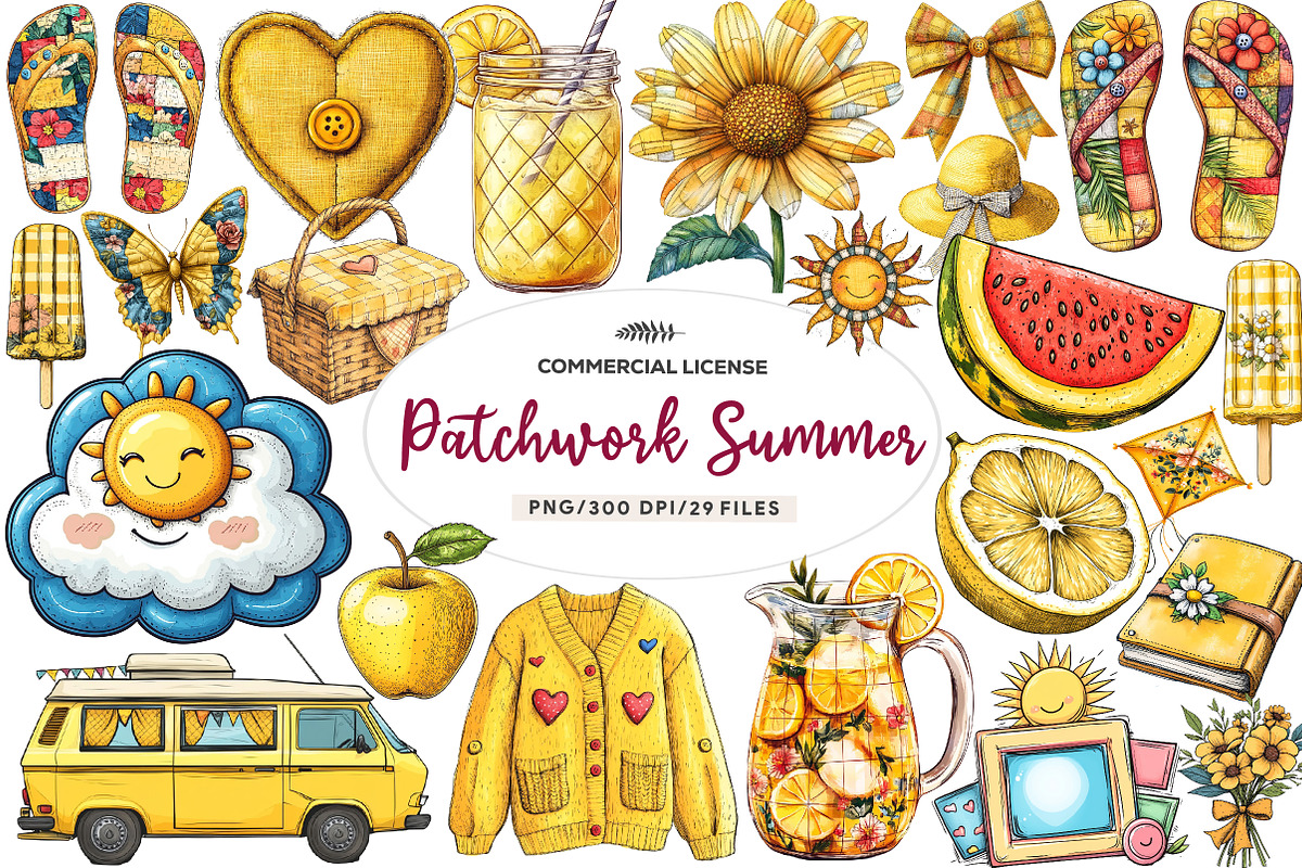 Yellow Patchwork Summer Clipart, an Illustration by CreationArt (Photo 1 of 8)