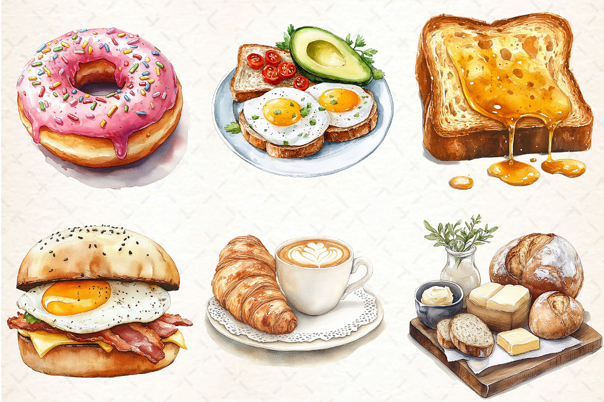 Watercolor Breakfast Clipart Png, an Illustration by DreamCafeArt (Photo 3 of 7)