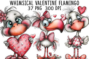 Whimsical Valentine Flamingo Clipart, an Illustration by CraftArtStudio