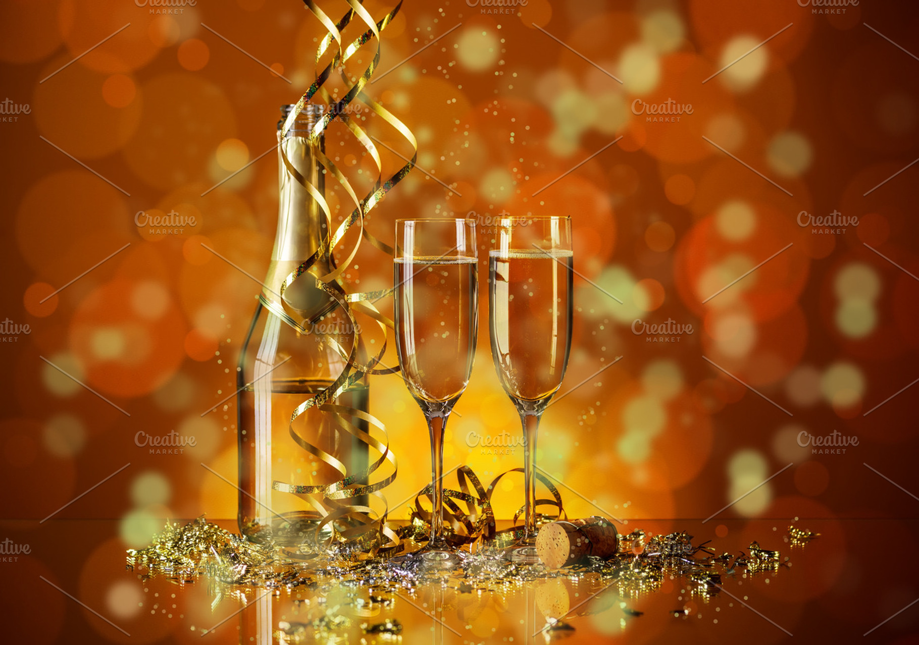 Two Champagne Glasses Featuring New Year And Eve