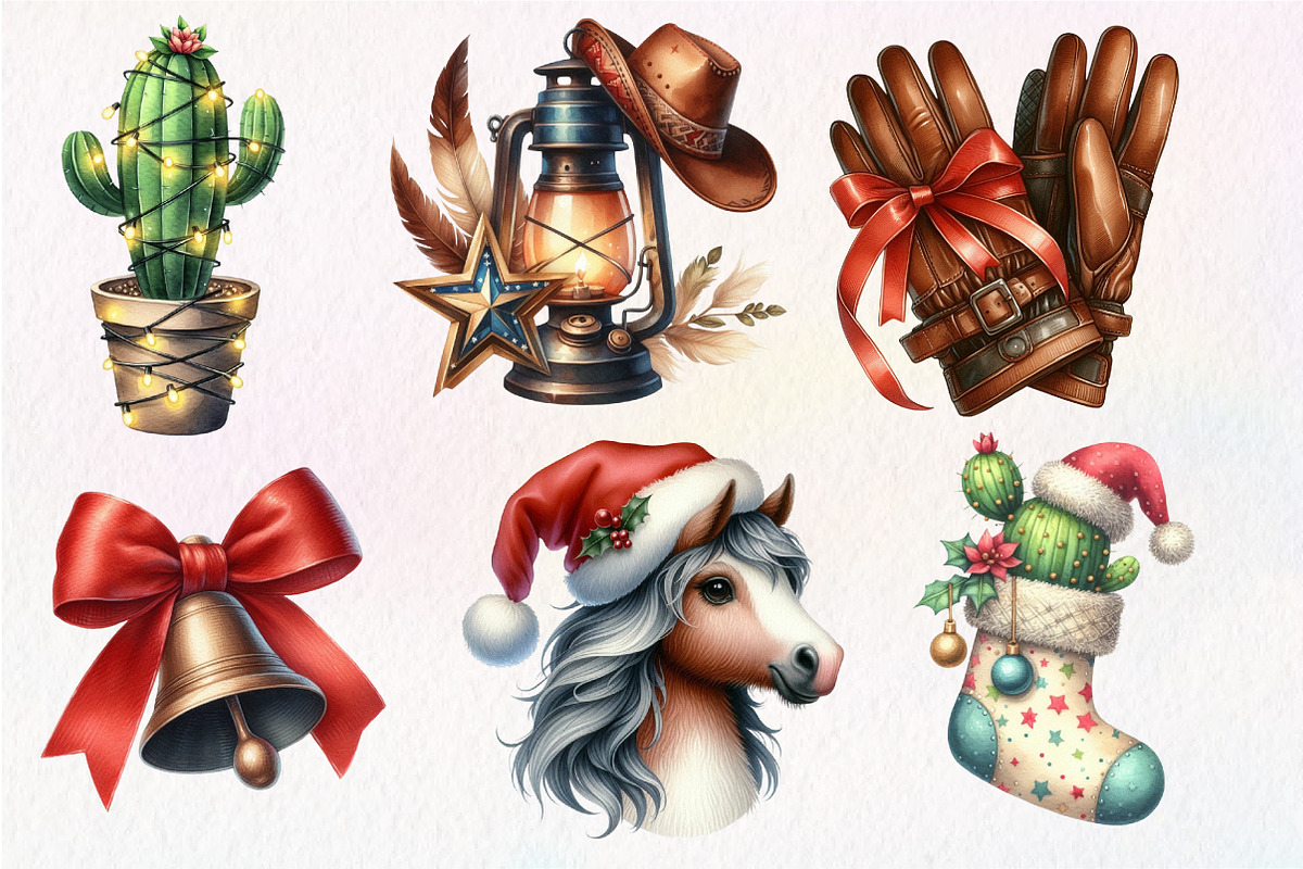 Western Cowboy Christmas Clipart, an Illustration by Dream Creation (Photo 2 of 7)