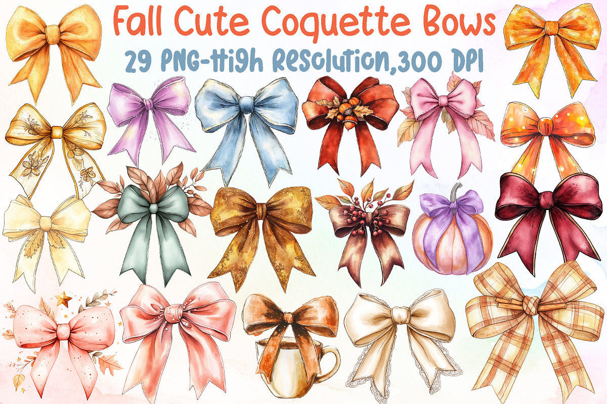 Fall Watercolor Cute Coquette Bows P, an Illustration by Sublimation Artist (Photo 1 of 6)