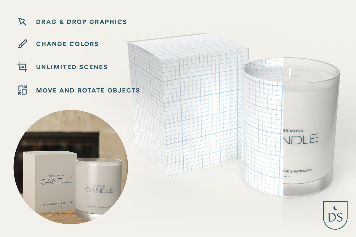 3D Candle & Box Packaging Mockup, a Packaging Mockup by Silver Moon Design School (Photo 2 of 3)