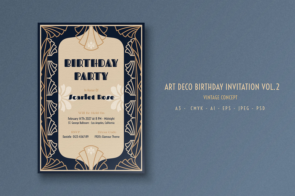 Art Deco Birthday Invitation Vol.2, an Invitation Template by Bewalrus Studio