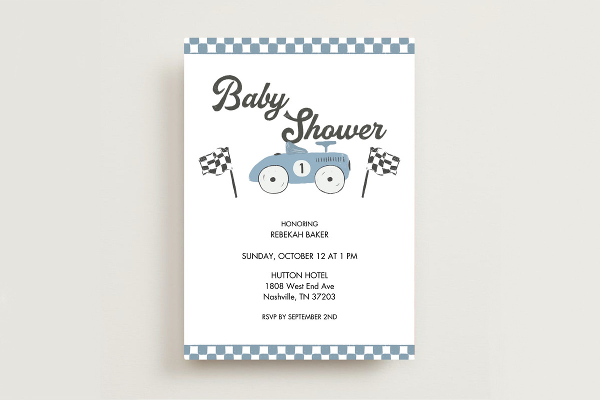 Race Car Baby Shower Invite, a Templates & Theme by Olive & Lu Paper