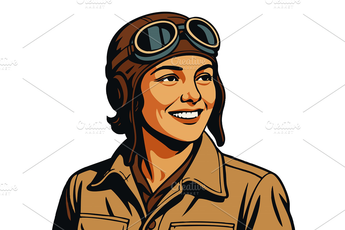 Smiling Female Pilot in Retro, a Person Illustration by AlexArt