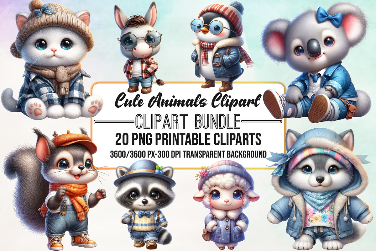 Watercolor Cute Animals Clipart, an Animal Illustration by Craft Nest (Photo 1 of 4)