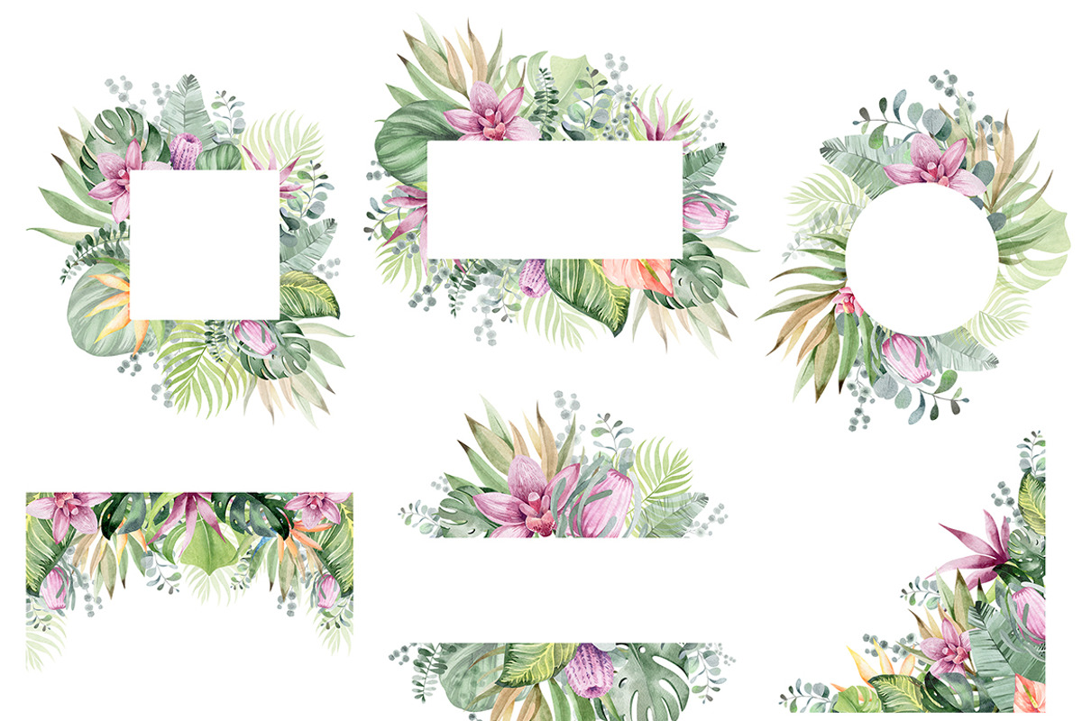 FLAMINGO & FLOWERS  tropical set, a Decorative Illustration by LenArt (Photo 3 of 18)