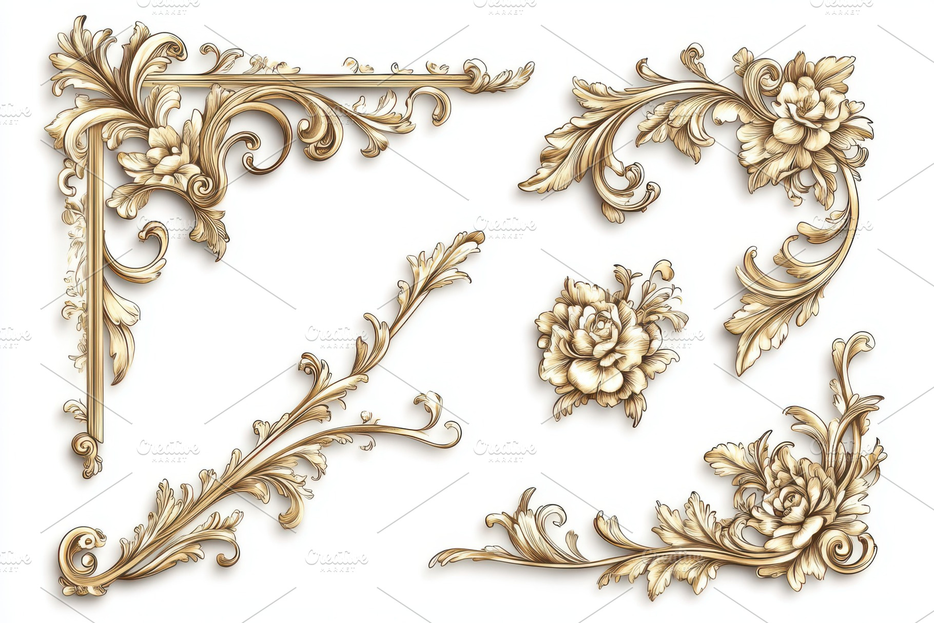 Elegant Gold Rococo Floral Ornaments, an Abstract Photo by Pixeness