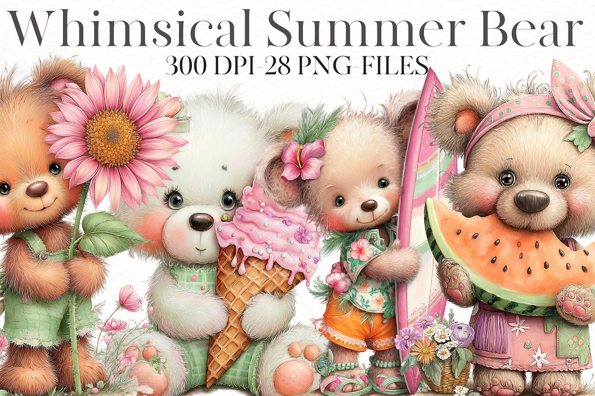 Whimsical Summer Bear Clipart, an Illustration by Designworld (Photo 1 of 8)