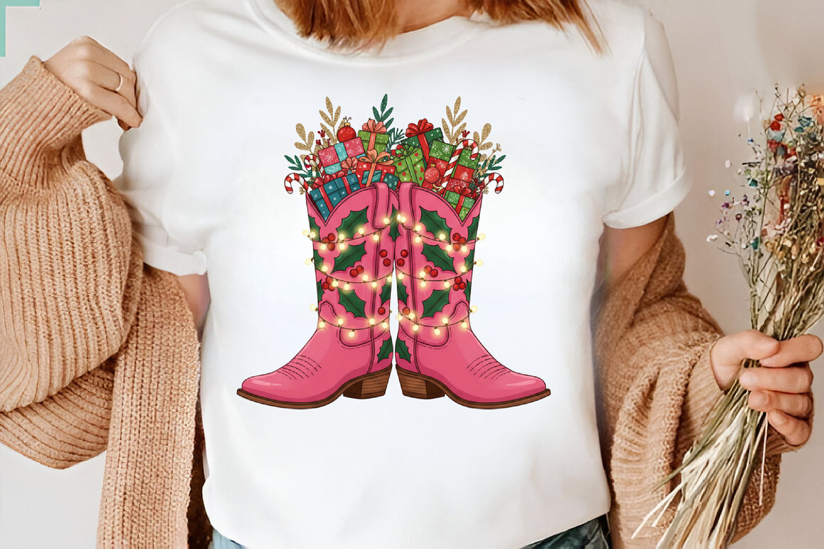 Pink Christmas Western Cowboy Boots, an Illustration by Designking (Photo 4 of 4)